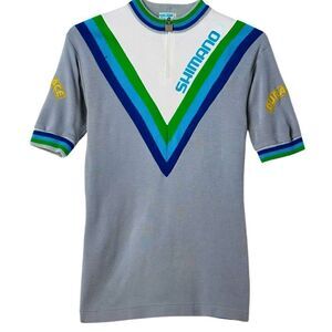 Vintage Shimano Retro Striped Bicycle Gray Jersey
